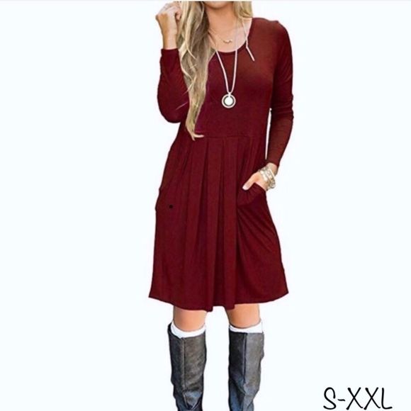 Women’s Soft Pleated Tunic Dress with Pockets - Picture 7 of 7